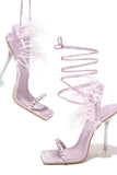 Amozae-Rhinestone Feather Tie-up Square Toe Sandals