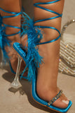 Amozae-Rhinestone Feather Tie-up Square Toe Sandals