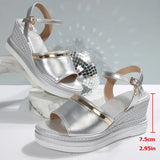 Amozae-Fashion Silver Wedge Heels Sandals for Women Summer 2025 Chunky Platform Beach Sandals Woman Ankle Strap Thick Sole Sandalias