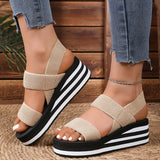 Amozae-Striped Thick Sole Wedge Sandals Women Elastic Band Lightweight Platform Sandals Woman Summer 2025 Comfort Non Slip Beach Shoes