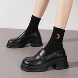 Amozae-Lucyever Pu Leather Platform Loafers Woman 2025 British Style Thick Heels Oxfords Shoes Women Slip On College Gothic Shoes Mujer