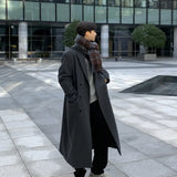 Amozae-Men's Long Woolen Jacket To The Knee Winter Thickened Herringbone 2024 New Style Autumn/winter High Tall Coat