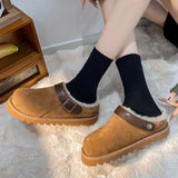 Amozae-Fur Women Flats Slippers Platform Warm Walking Shoes 2024 Trend Winter New Short Plush Cotton Mules Shoes Home Fad Flip Flops