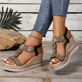Amozae-Pearl Crystal Decor Wedge Sandals for Women Bohamian Style Chunky Platform Sandalias Mujer Summer 2025 Thick Bottom Beach Shoes