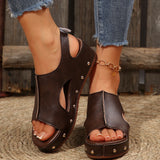 Amozae-Women Comfort Wedges Sandals Peep Toe Med Heel Platform Sandalias Mujer 2025 Rivet Thick Sole PU Leather Summer Shoes for Women