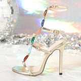 Amozae  Bohemian Style Fashion Colour Gem Strap Designer High Heels Gladiator Sandals Women Summer Open Toe Wedding Banquet Shoes