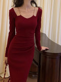 Amozae-Christmas Outfit New Year's Eve Dress party look inspos Sexy Women Bodycon Slim Midi Dress Autumn Casual Black Red Evening Party Club Chic Vestidos Female Birthday Robe Clothings