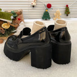 Amozae- Chunky High Heels Pumps for Women 2025 Spring Patent Leather Platform Loafers Woman Black Thick Heeled Jk Lolita Shoes