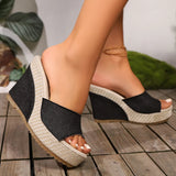 Amozae-Fashion Blue Denim Wedge Sandals for Women Peep Toe Chunky Platform Slippers Woman 2025 Summer Comfort Thick Sole Beach Slides
