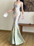 Amozae-Christmas Outfit New Year's Eve Dress party look inspos Fashion New Women Summer Bodycon Slim Long Dress Sleeveless Casual Floral Vintage Fishtail Vestidos Female Party Clothes Robe