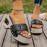 Amozae-Fashion Buckle Chunky Platform Sandals for Women Summer Thick Bottom Wedge Slippers Woman Punk Style Rivet Decor Roman Sandalias