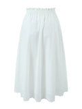 Amozae 2024 Women Summer Bow Tied Midi Skirt Vintage Elastic High Waist White Skirts Streetwear Casual Women's Clothing