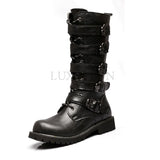 Amozae-New Men's Leather Motorcycle Boots Military Boots Gothic Belt Punk Boots Men's Shoes Outdoor Tactical Military Boots
