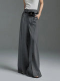 Amozae-Autumn Suit Pants Grey Trousers Loose High Waisted Korean Fashion Split-Front Pleated Wide Leg Classics Pants For Office Lady