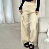 Amozae Winter Knitted Straight Pants Beige Casual Women Basic Slim Trousers High Street Minimalism Lady Knitwear Outfits