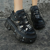 Amozae-New Spring Women Punk Style Ankle Boots for Woman's Lace-Up Round Toe Thick Bottom Platform Botas Mujer 2025 Black Men Sneakers