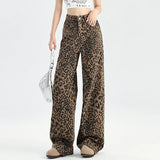 Amozae-Woman High Waist Straight Leg Jeans Female High Street Aesthetic Wide Leg Pants Lady Y2k 2000s Leopard Denim Stacked Trousers