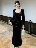 Amozae-Christmas Outfit New Year's Eve Dress party look inspos Elegant Velvet Mermaid Dress French Hepburn Style Bodycon Evening Party Prom Womens Dresses Autumn Female Slim Waist Vestidos