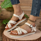 Amozae-2024 High Quality Ladies Shoes Buckle Strap Women's Sandals Fashion Plus Size Casual Sandals Women New peep toe Flat Sandals