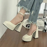 Amozae-Platform High Heels for Women  Shoes 2024 autumn New Ladies Round Toe Buckle Strap Pumps Elegant Female Shoes