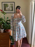 Amozae-hoco dresses Clearance Sale !! Summer Lantern Sleeve Dress Long Sleeve Floral Print Dress Drawstring Elegant A Line Party Holiday Dress Women