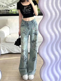 Amozae-Jeans Cartoon Printed Baggy High Waist Women Cute Straight Design Loose Y2k Pants Fashion Streetwear Denim Trousers