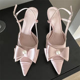 Amozae-Bow Tie Satin High Heeled Sandals Women Summer New Pointed Toe Pumps Women Office Shoes Fashion Designer Party Slingback Sandals