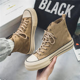 Amozae-Hot sale Brown Men's Canvas Shoes Fashion Espadrilles Man High top Sneakers Platform Vulcanized Shoes Men Unisex Board Shoes