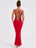 Amozae Spaghetti Strap Backless Sexy Maxi Dress For Women Fashion Summer New Sleeveless Bodycon Club Party Long Dress Elegant