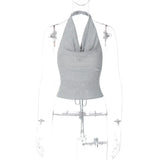 Amozae-Sexy Tank Top Shiny Silver Silk Reflective Halter Crop Tops Women Bandage Backless Camisole Female Sleeveless Cropped Vest