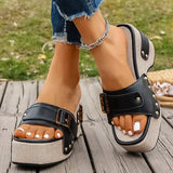 Amozae-Fashion Buckle Chunky Platform Sandals for Women Summer Thick Bottom Wedge Slippers Woman Punk Style Rivet Decor Roman Sandalias