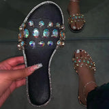 AMOZAE-- Fashionable Flip Flops with Gemstone Rhinestones, Transparent PVC Flats