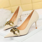 BIGTREE Women's Fashion Nude Metal Buckle Pumps High-Heels Sexy Party Stilettos Heels Office Spring Shoes Large Size 42 43