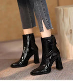 Amozae-WOMEN ANKLE BOOTS  Winter  Square Toe Retro Thick Heel Short Boots Women's Single Boots After Zipper High Heel Nude Boots