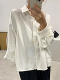 Amozae-Gymystars Spring Summer Loose High-low Black White Shirts Tops Korean Fashion Button Long Sleeves Lapel Collar Blouses