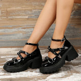 AMOZAE- - Y2K Gothic Glam Women's Patent Leather Ankle Strap Chunky