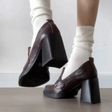 Amozae-College Style Women Loafer Shoes Fashion Shallow Slip On Vintage Female Elegant Thick Heel Commuting Shoes