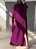 Amozae-Women's Rose Red Loose Dress Diagonal Collar Batwing Sleeves H-line Maxi Dress 2024 Autumn New Elegant  Party Dresses