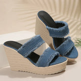 AMOZAE- - Summer Women's Denim Wedge High Heel Sandals