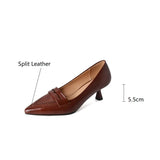 Amozae-2024 Spring Summer Women Shoes Cowhide Pointed Toe High Heels Women Pumps Brogue Designs Shallow Loafers for Women Ladies Shoes