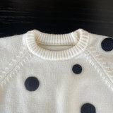 Amozae-Autumn Casual Outfits Amozae-3D Embroidered Polka Dot Sweater Women's 24 Winter Korean Short Warm Top