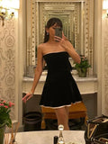 Amozae-hoco dresses  Black Strapless Christmas Dress Sexy A Line Vintage Velvet Party Dresses Mini Elegant and Beautiful Womens Dresses