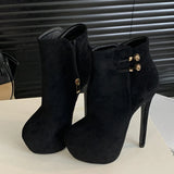 Amozae Fashion Chic Elasticity Buckle Strap Women Platform Boots Sexy Zip Round Toe Pole Dance Extreme High Heels Shoes Black