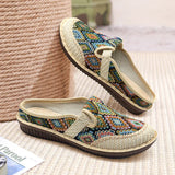 Amozae-Women Slipper Ethnic Embroidery Summer Flat Shoe Linen Wedge Cloth Shoes Soft Sole Walking Elderly Sandal Ladies Slip-on Muller