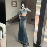 Amozae-High-waisted Design Sensibility Fish Tail Skirt Women's Spring/autumn 2024 New Style Side Slit Denim Mini Skirt