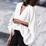 Amozae-Women Fashion Casual Solid Color Deep V-Neck Blouses 2024 New Spring Summer Batwing Sleeves Loose Shirts Tops