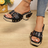 Amozae-2025 New Metal Buckle Wedge Sandals for Women Fashion Rivet Decor Platform Slippers Woman Summer Thick Sole Roman Sandals Ladies