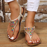 Amozae-Bohemian Style Flat Sandals for Women Summer 2023 Clip Toe Gladiator Sandals Woman Plus Size Soft Bottom Beach Shoes Flip Flops