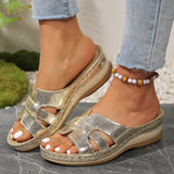 Amozae-Gold Silver Wedge Heel Slippers for Women Summer 2025 Comfort Non Slip Beach Shoes Woman Fashion Weaving Platform Slides Sandals