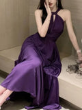 Amozae-Christmas Party Dresses Purple Sexy Party Sleeveless Dress Women Chiffon France Vintage Long Dress Female Beach Elegant Chic Backless Dress Summer 2024